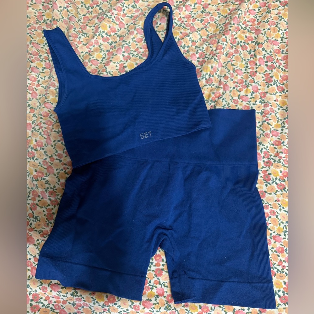 SET Active Blue Biker Short & Sports Bra Set